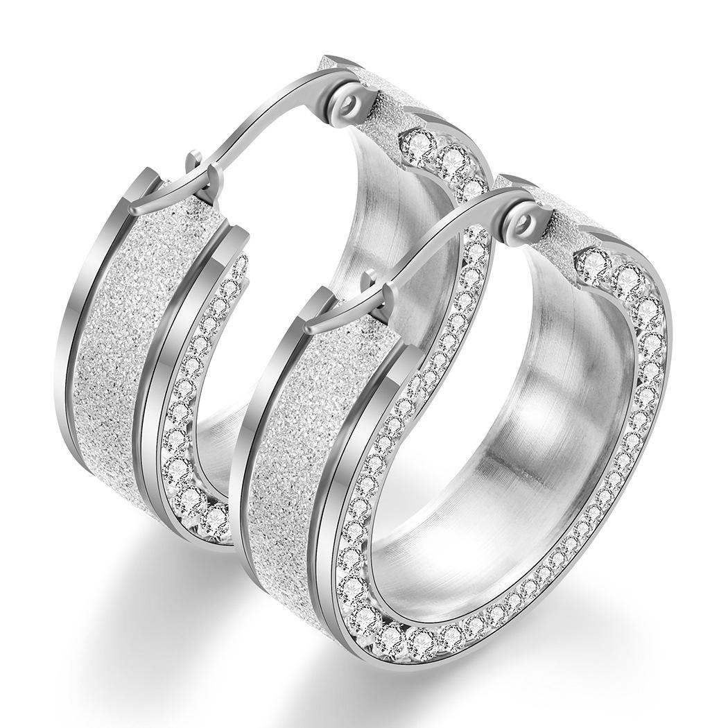 European & American Style 8MM Frosted Titanium Steel Earrings with Inlaid Diamond - Birthday Gift.