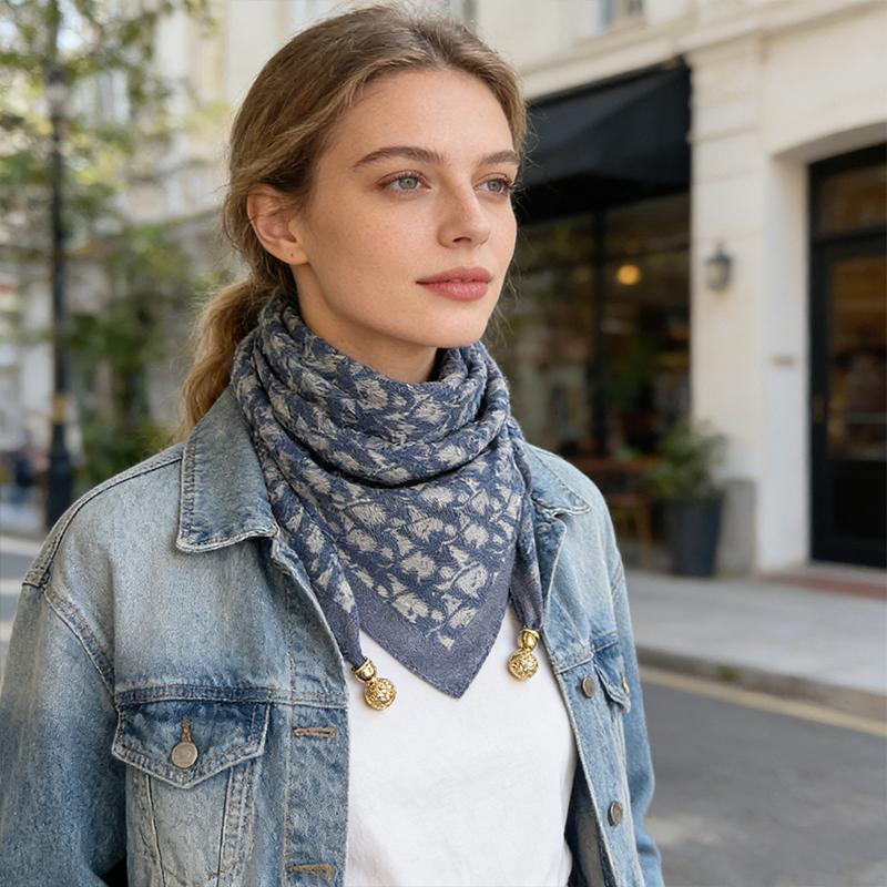 1PC Neck Scarf Versatile Painted Pattern Gift Silk Scarf High-End Magnetic Closure Elegant Accessories French Style Multi-Color
