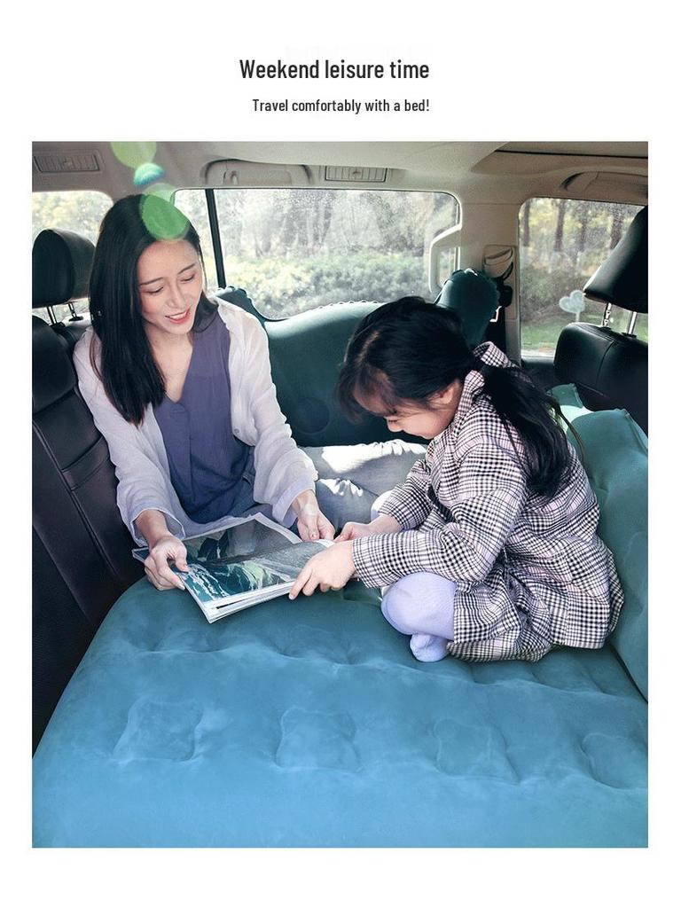 Universal Inflatable Car Bed - Rear Seat Flocking Sleep Pad with Cartoon Design