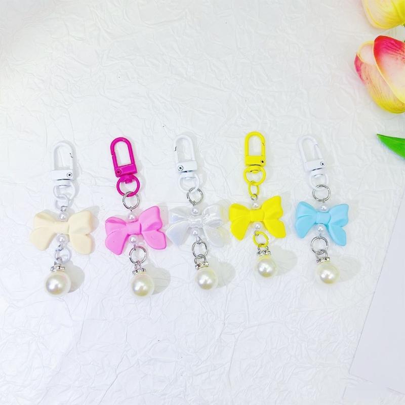 Plastic Acrylic Shimmering Bowknot Pearls Phone Charm Short Pendant Cellphone Detailing Jewelry Lanyard Strap Decoration