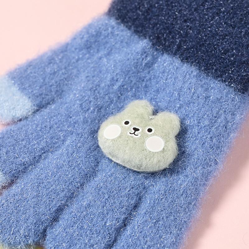 Small round bear cartoon infant warm gloves children's full-finger children's boy treasure female treasure five-finger gloves cold and warm
