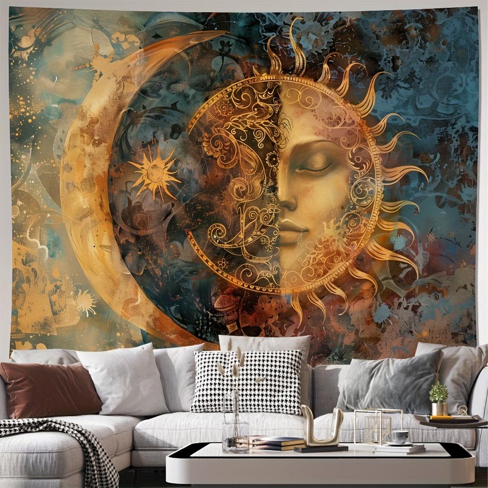 1pc Sun and Moon Tapestry - Polyester Fabric, Machine Washable, Suitable for Home Office Bedroom Living Room Decoration