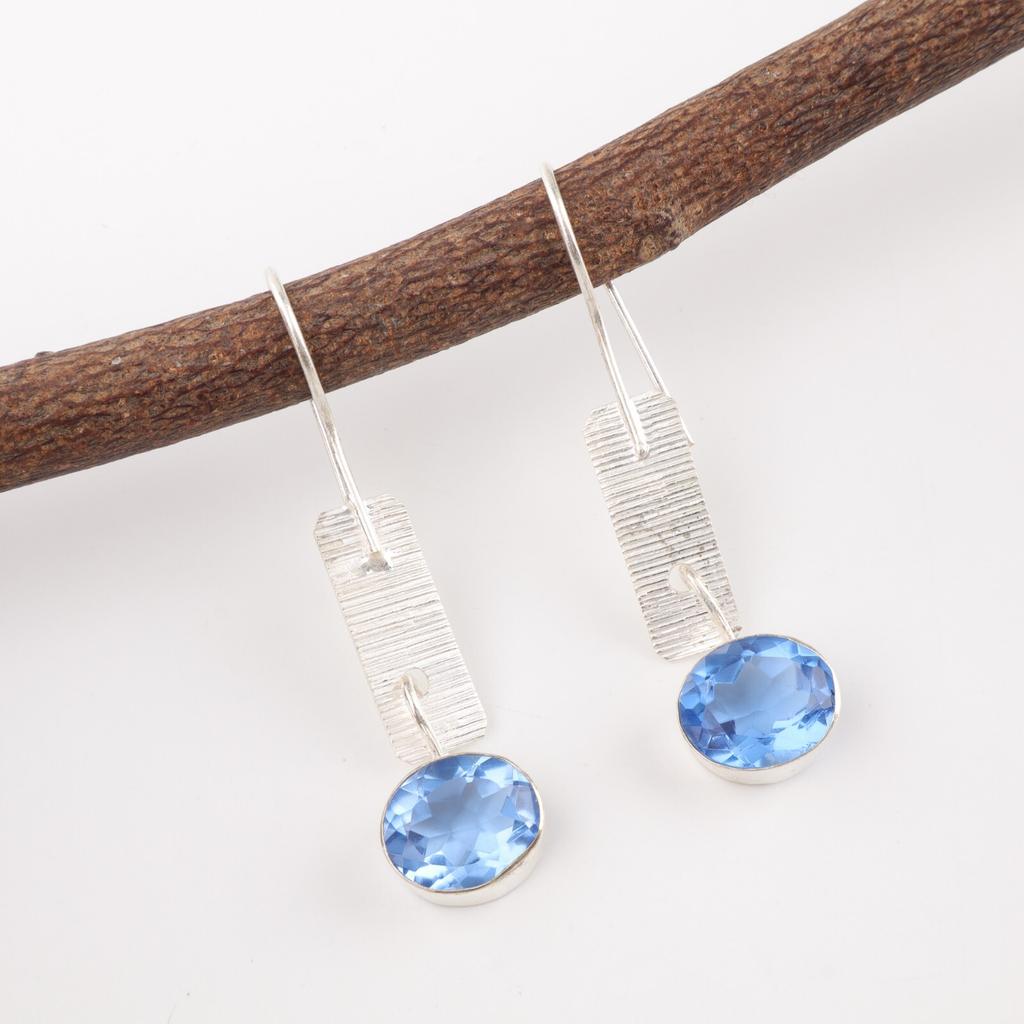 Tanzanite Gemstone 925 Sterling Silver Statement Jewelry Handmade Earrings 1.9" EE-168-11