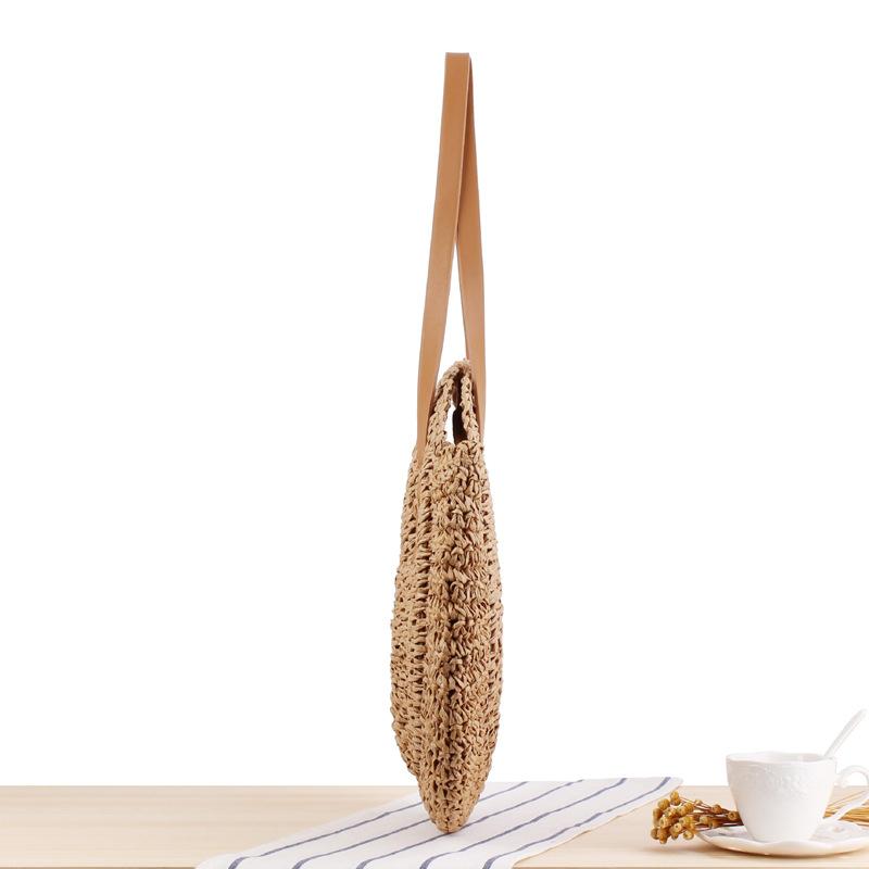 Women Boho Woven Handbag Summer Beach Tote Straw Bag Round Rattan Shoulder Bag