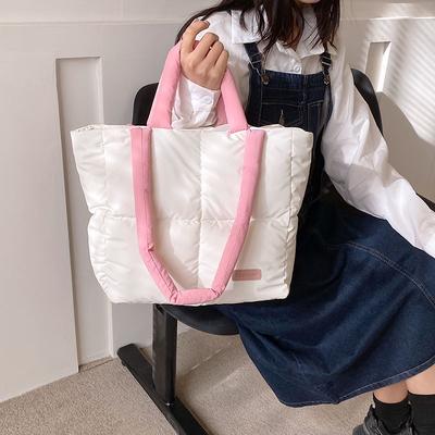 Large Bag Women's Cotton Clothing Tote Bag Nylon Bag Casual Ladies Large Capacity Single-shoulder Down Bag Cotton Square Bag
