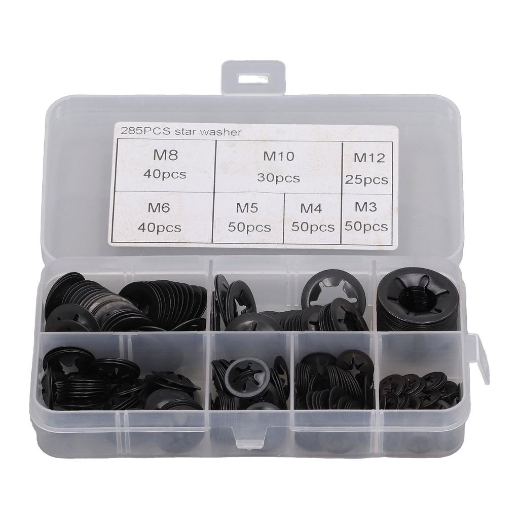 285Pcs Washer Internal Tooth Lock Fastener M3 M4 M5 M6 M8 M10 M12 Set Kit