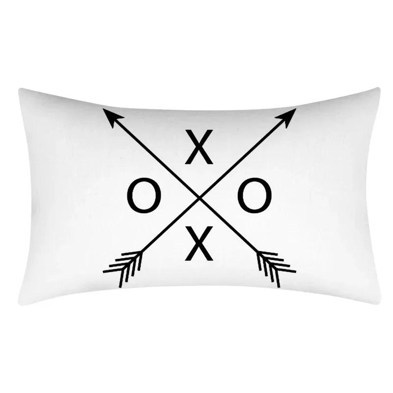 Rectangular Pillowcase Sofa Decorative Pillow Geometric Print Cushion Cover Simple Style Black and White