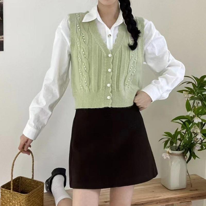 

Женский осенне-зимний вязаный жилет Sweet Pearl с V-образным вырезом One size желто-зеленый