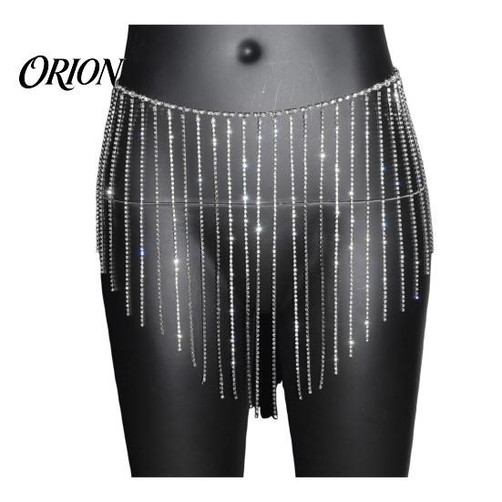 Disco Party Hip Chain Rhinestone Tassel Waist for Women, Sparkly Sexy Belly Dance Body Skirt-Style Crotch Covering Accessory, Elastic Belt Stage