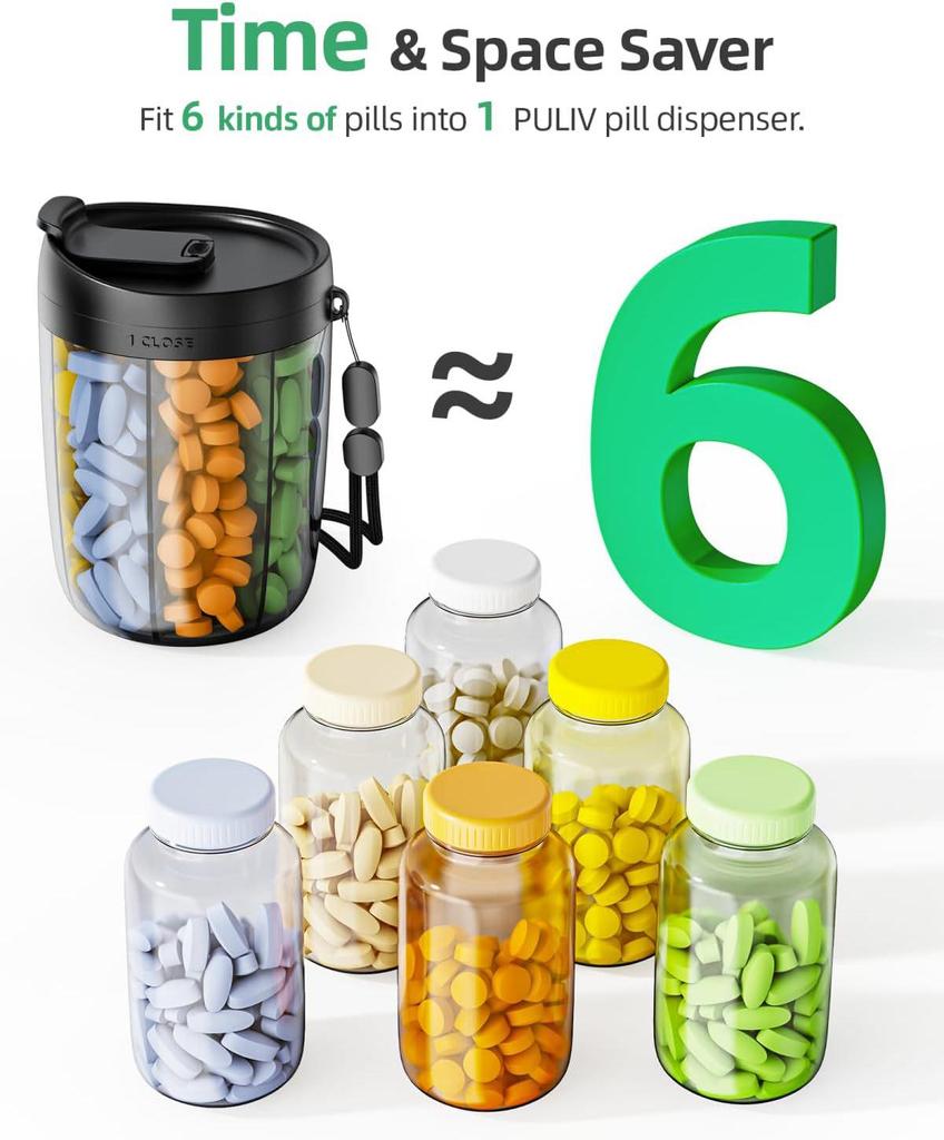 PULIV Portable Supplement and Pill Dispenser Bottle