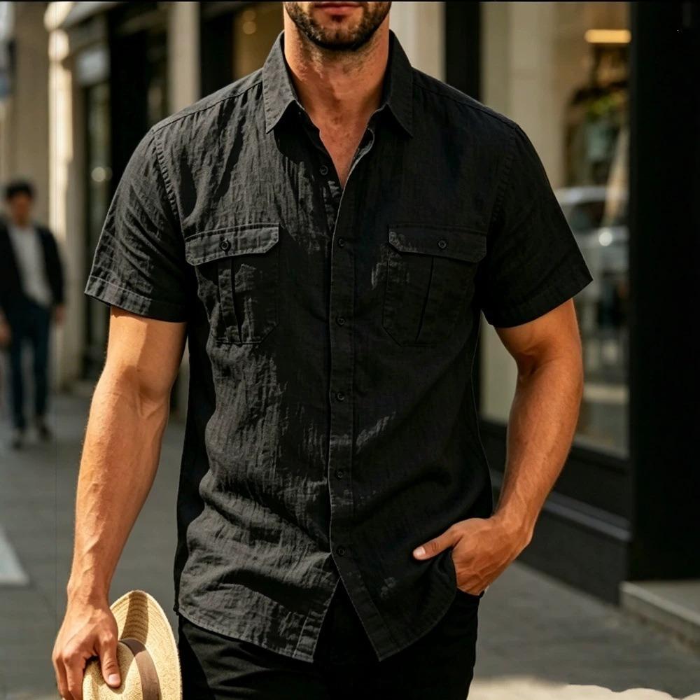 Jacquard overhemd met korte mouwen voor heren – casual sportpoloshirt met een omgeslagen kraag