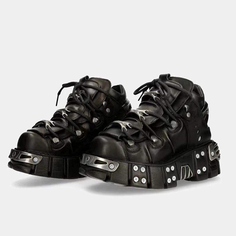 

Spring Women Heavy Metal Platform Heightening Female Punk Small Leather Muffin Goth Dark Men Motorcycle Boots Tide 45 чорний
