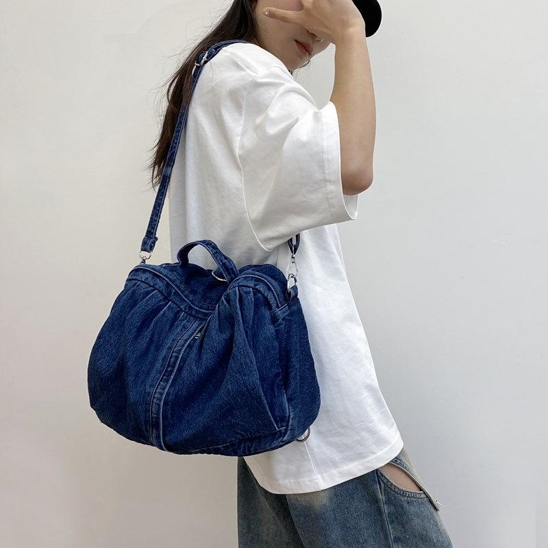 2025 Fashion Washed Denim Versatile Backpack: Crossbody and Casual Schoolbag for College Students