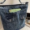 Vintage Large Capacity Denim Tote Bag Women's Shoulder Bag Commuter Crossbody Bag
