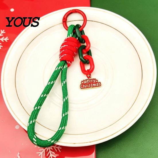 Braided Rope Lanyard Christmas Wristlet Keychain, Keychain with Santa Snowman Xmas Decorative Reindeer Charm, for Backpacks Hangbags Festive