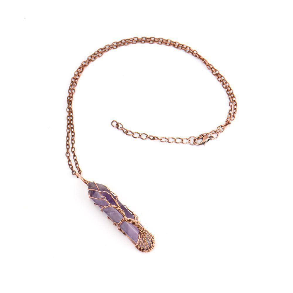Ancient Red Copper Wound Tree Of Life Natural Crystal Hexagonal Prism Necklace Fortune Tree Necklace N