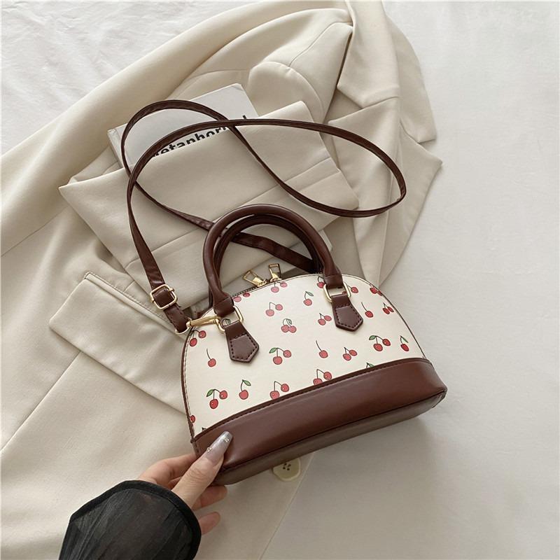 Einfache und süße bedruckte Tasche Umhängetasche Damen neue vielseitige kleine Kirsch-Schulter-Achseltasche Handtasche nv