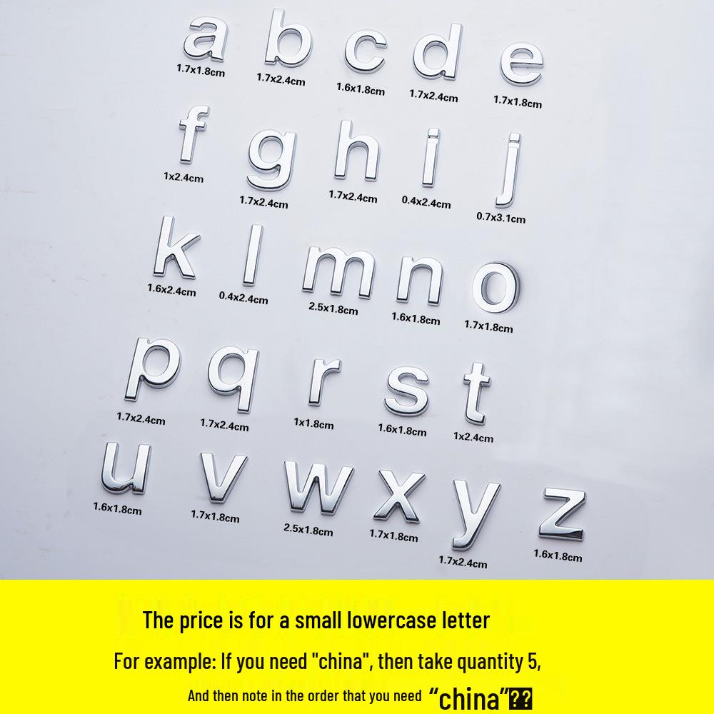 

Креативна наклейка на авто: Металеві літери нижнього регістру, що налаштовуються для персоналізації