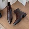 Cowhide version~ Huge good-looking short boots women's autumn and winter pointed season thin elastic thin boots soft leather thick heel Chelsea boots