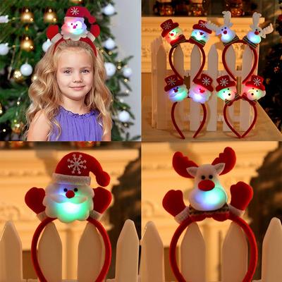 Diadema Navideña Nueva Papá Noel Astas de Alce Niños Adultos Adorno para la Cabeza Adornos Brillantes LED Decoraciones Navideñas Fiesta