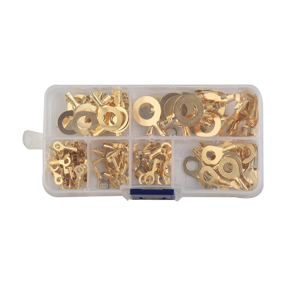 150pcs Brass Cable Lugs Assorted Sizes Copper Ring Connectors for M3 M5 M6 M8 M10 with Clear Storage Container