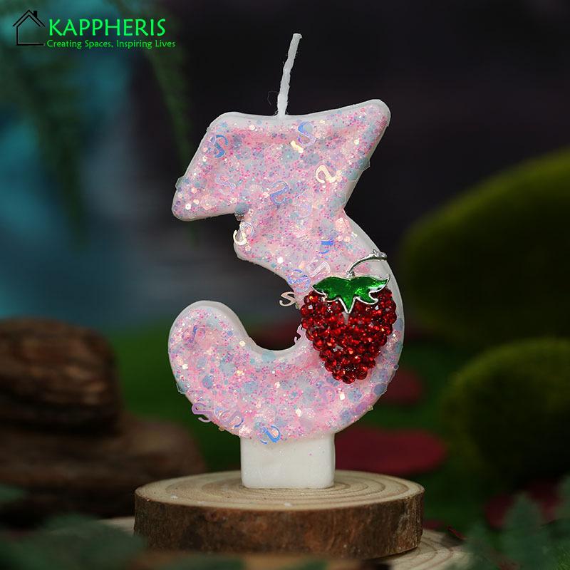 Original Birthday Number Candles Sparkling Strawberry Candle 2 Years for Cake Topper Decoration Pink Pure Bee Honey Candles for daily use