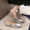 Small height-increasing slippers silver single shoes 2025 spring and summer new temperament one-pedal bag head slippers women's outer wear
