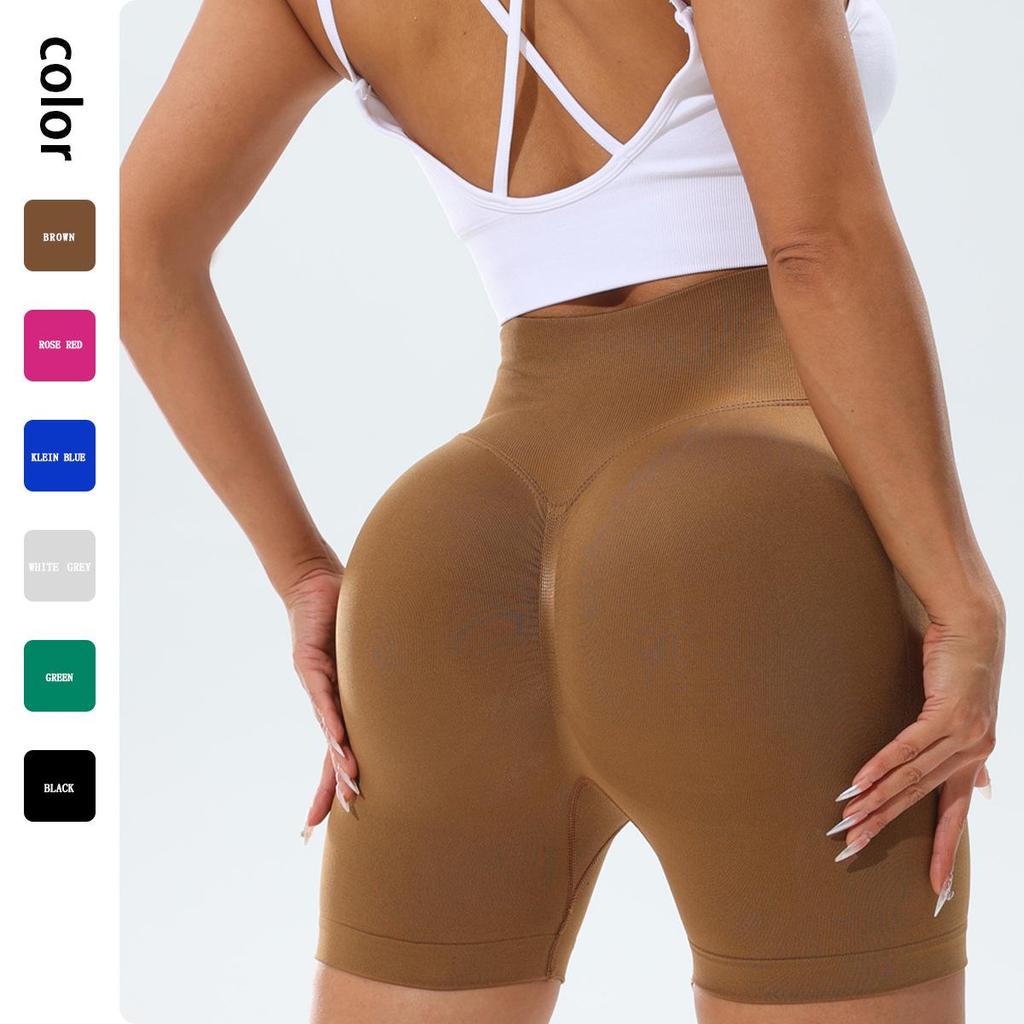 Women's High-Waist Seamless Yoga Shorts – Pleated Peach Butt Tummy Control, Summer Cycling & Running
