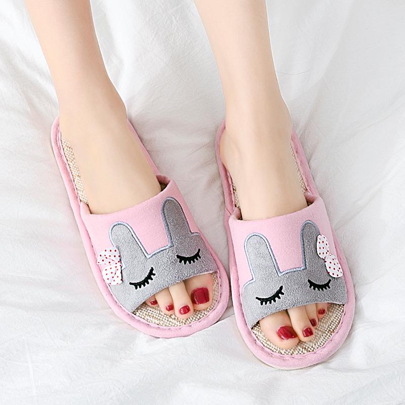 Женские льняные тапочки Четыре сезона Мягкие с мультяшным рисунком нескользящие - Идеально подходят для ношения в помещении весной и осенью 40-41 889₽