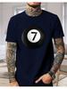 Unisexs Dark Gray Cotton Tee Lucky Seven Billiard Ball Retro Graphic Crew Neck Short Sleeve Vintage Street Casual Male Loose Top