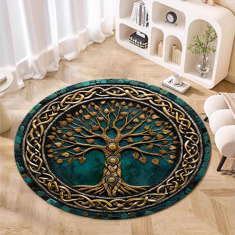 

1Pc Celtic Tree of Life theme Printed circular carpet, home door mat, outdoor travel protection carpet A14 80x80cm( 31x31in)