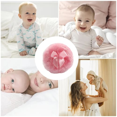 Furry Powder Puff, Baby Powder Puff for Adults, Soft Round Body Cosmetic Powder Puff with Ribbon Ribbon, Dry Makeup Tool for Home/Travel, Body Powder