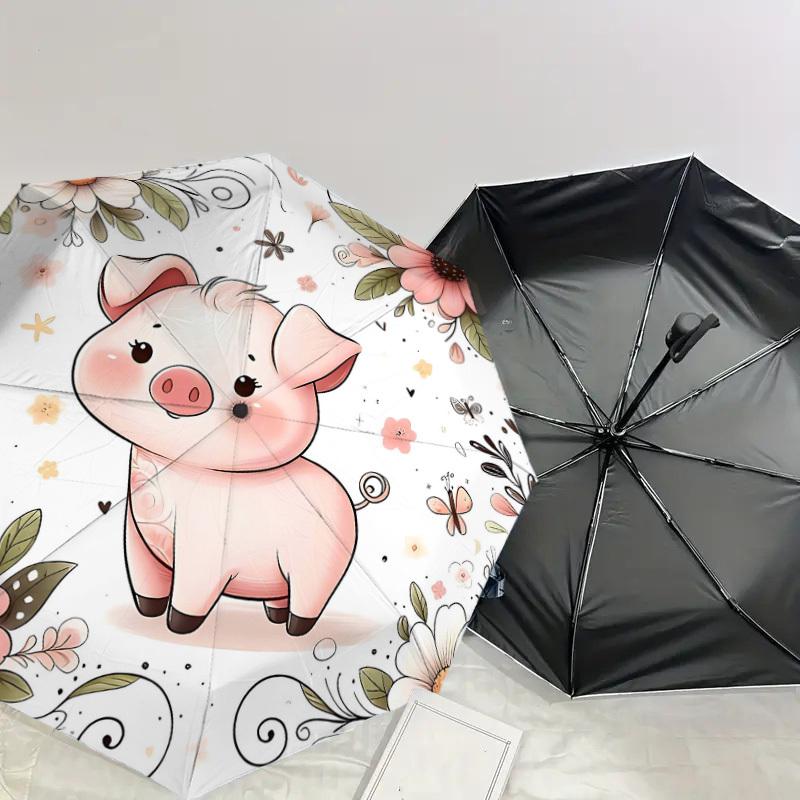 1pc piggy flowers Automatic Open/Close Umbrella Compact Folding Umbrella with 8-Rib Shaft for Women/Men, Portable Travel Umbrella,1172S