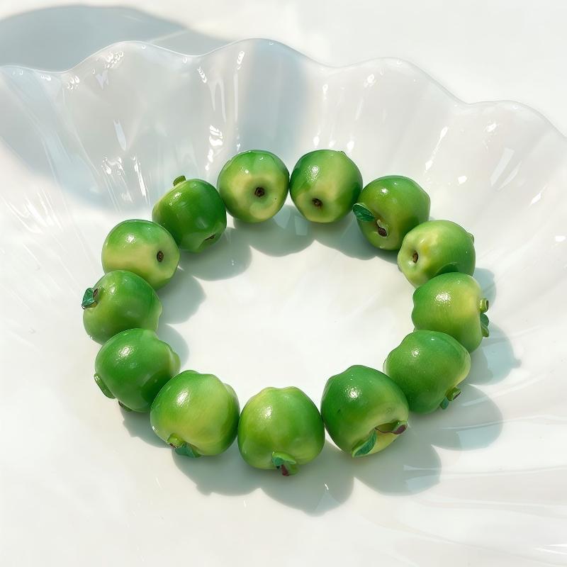 3D Simulation Fruit Beaded Bracelet Resin Pear Charms Adjustable Chain For Teen Girls Daily Party Wear Jewelry Accessories