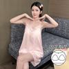 Summer New Extra Soft Silk Cool and Delicate Cute Print Sexy with Chest Pad Suspender Pajama Set Loungewear Women