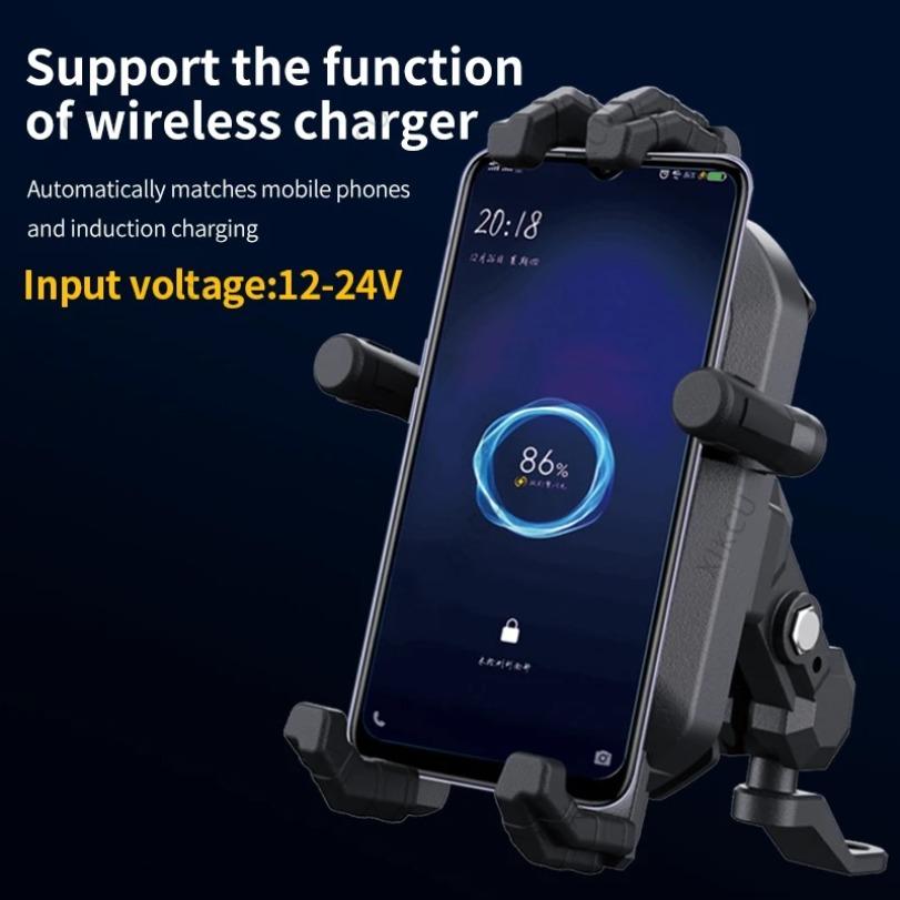 Shockproof Bicycle Motorcycle Phone Holder with Shading and Rainproof Shield 15W Wireless Charger for Smartphone Motorbike Stand