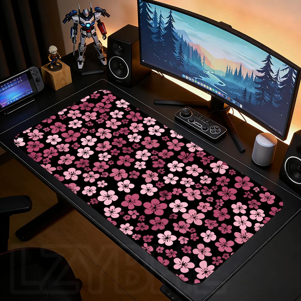 Black Pink Flower monitor Mouse Pad Large Office Game MousePad XXL Gaming Rubber Desk Mat Computer Gamer Kerboard Long Mousepads