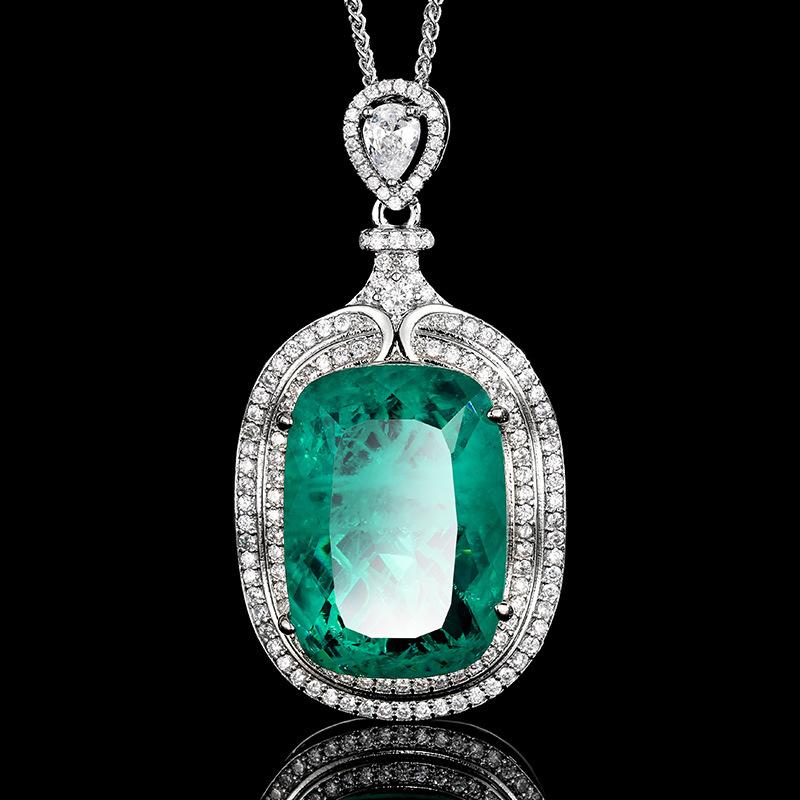 New Huabi jewelry copper bottom gold-plated simulation Paraiba temperament retro about pendant necklace 20*28