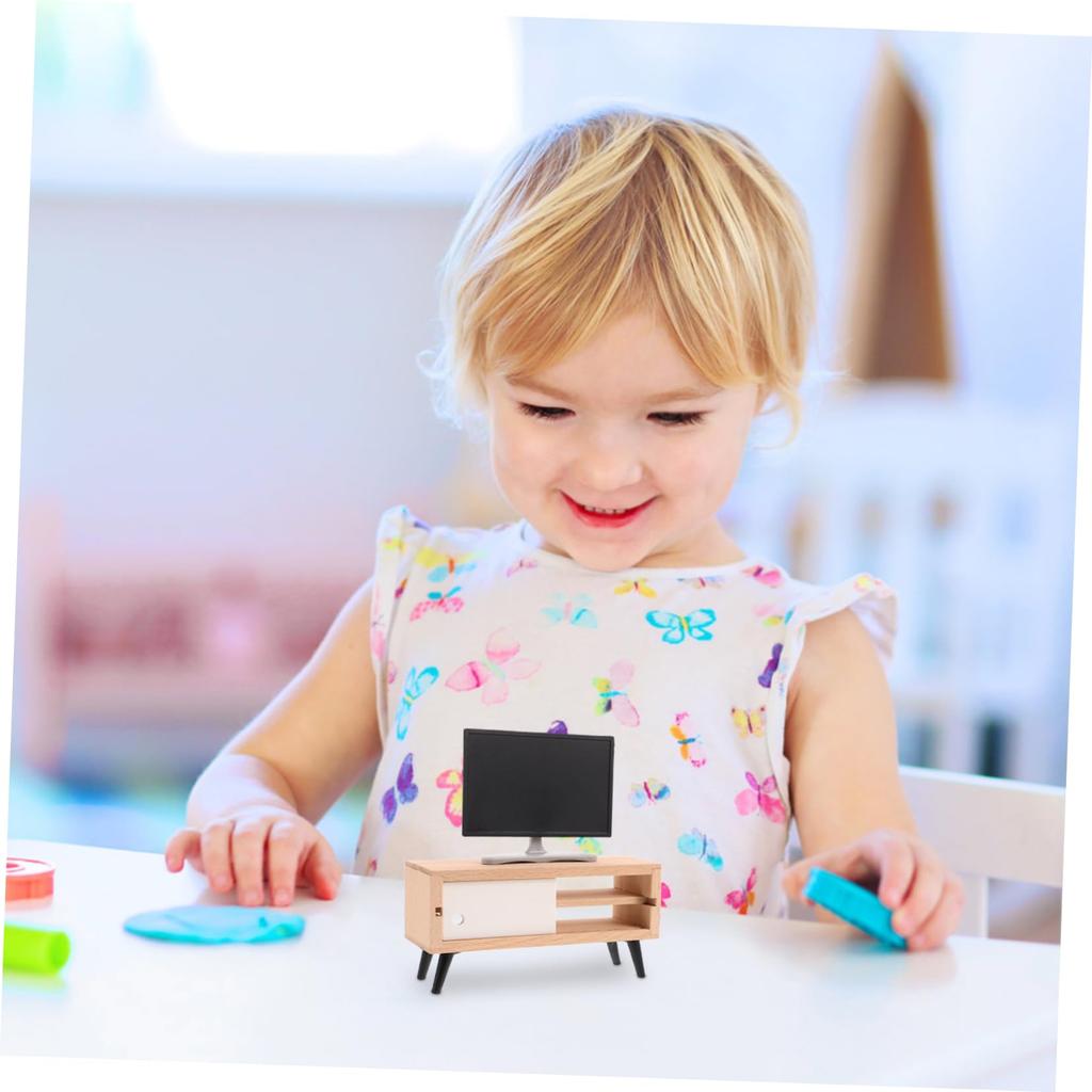 SAFIGLE Miniature TV Small Miniature Cabinet Mini TV Toy Dollhouse Furniture Living Room Decoration Pretend Play Girl Gift