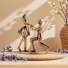 Couple Figurine Vintage Zinc Alloy Handcrafted Proposal Ornament for Valentine's Day Wedding Home Decor Gift