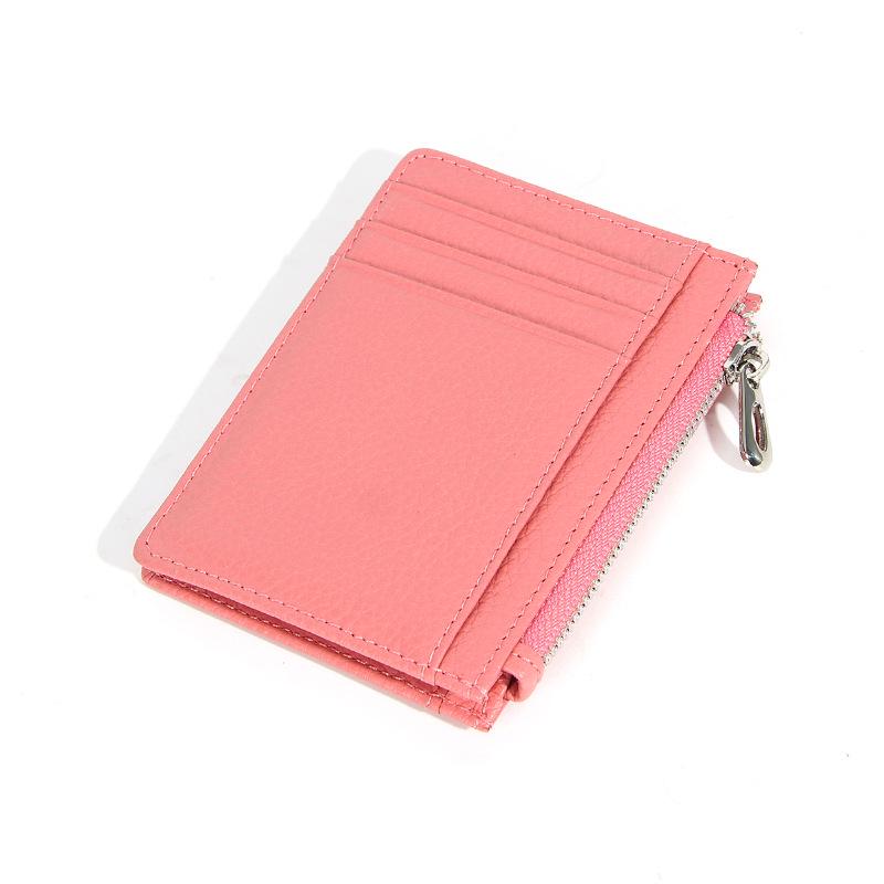 Women's Genuine Leather Slim Card Holder & Coin Purse - Japanese Minimalist Style with Multi-Card Slots and ID Holder.