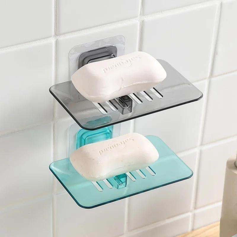 1Pcs Portable Soap Dish Creative Bathroom Wall Mounted Crystal Soap Double Dish Drainage Soap Box