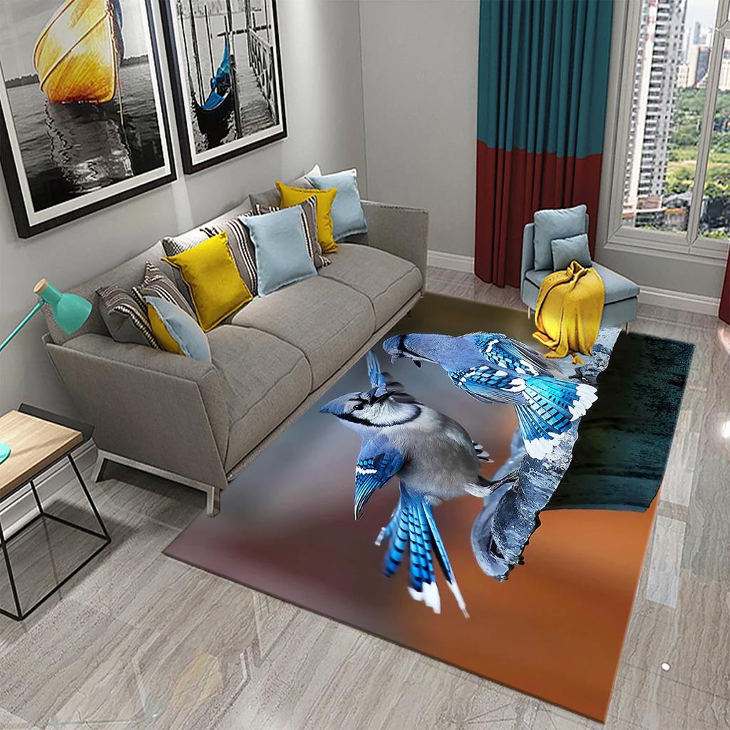 3D Colorful Bird Carpet Cute Birds with Flowers Doormat Rugs for Bedroom Living Room Floor Hallway Mats Bathroom Non-slip Mats