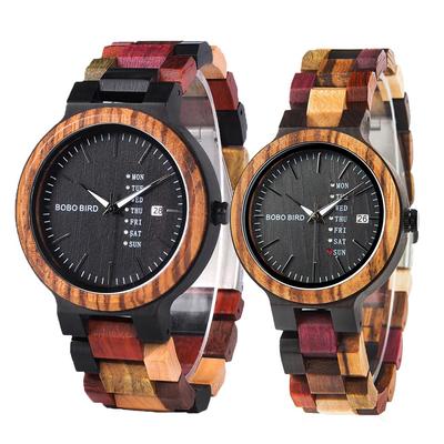 And Wooden Colorful Wood Watch with Day and Date Handcrafted Quartz Sports Unique Design Men's Women's Watch, Display, Multi-Function,