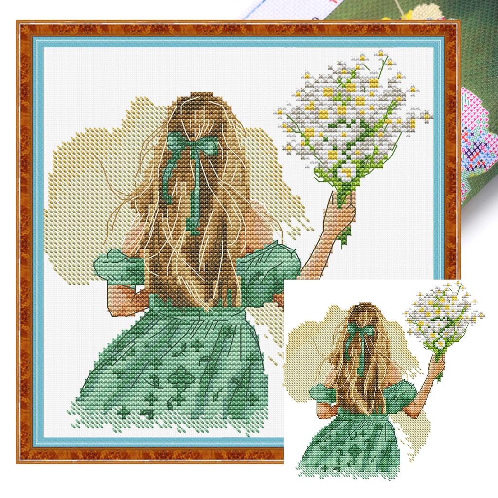 Figure Partial 14CT DIY Stamped Embroidery Needlepoint Starter Kits Cross Stitch Art and Crafts Kits for Adults Home Decor