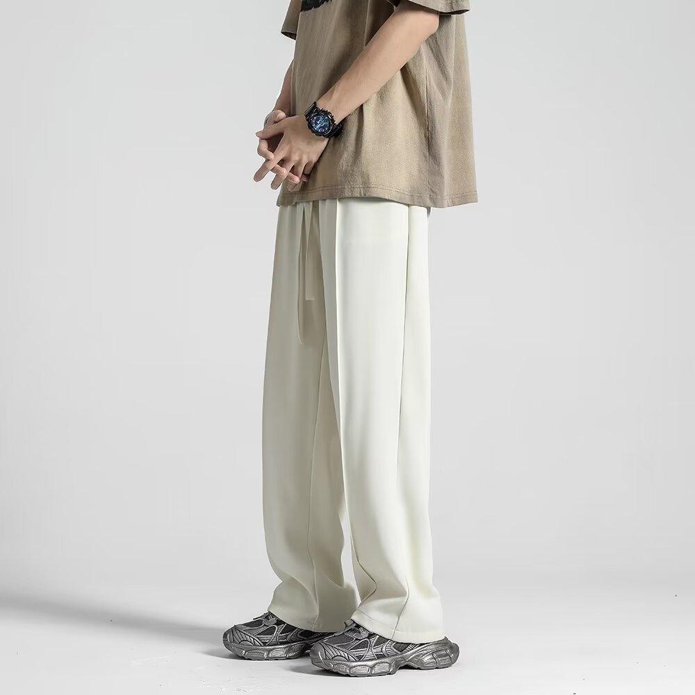 

Ice Silk Pants Men s Summer Thin Drape Wide-leg Trousers Loose Straight Casual Trousers M белый
