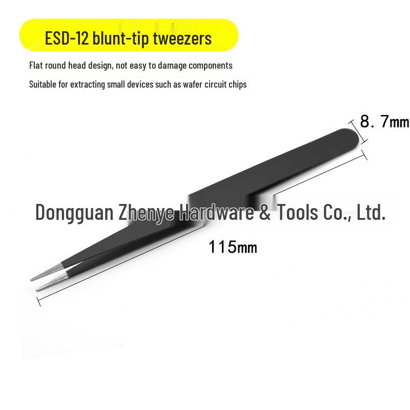 6-Piece Stainless Steel Black Tweezers Set for Phone Repair, Nail Art, and DIY Accessories - Blunt Tip, Bagged.