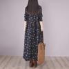 Women's Retro Floral Velvet-Lined Cotton Linen Dress - Round Neck, Long Sleeves, Loose Fit for Autumn/Winter 2023.