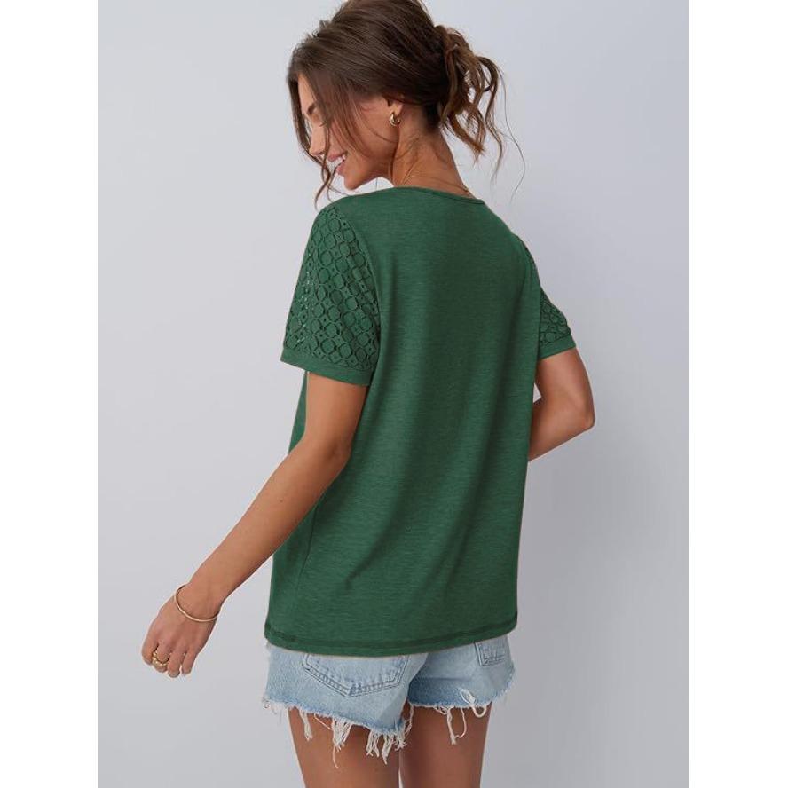 YYFS Women's Fashion Casual Summer Spring Solid Color Print Short Sleeve O-Neck Blouses & Shirts