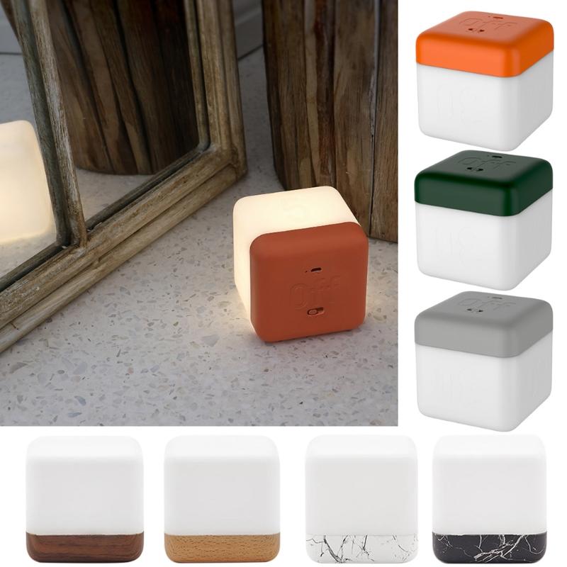 Timing LED Night Light USB Rechargeable Square Flip Switch Brightness Adjustable Bedside Desk Lamp with 5/15/30/60Minute